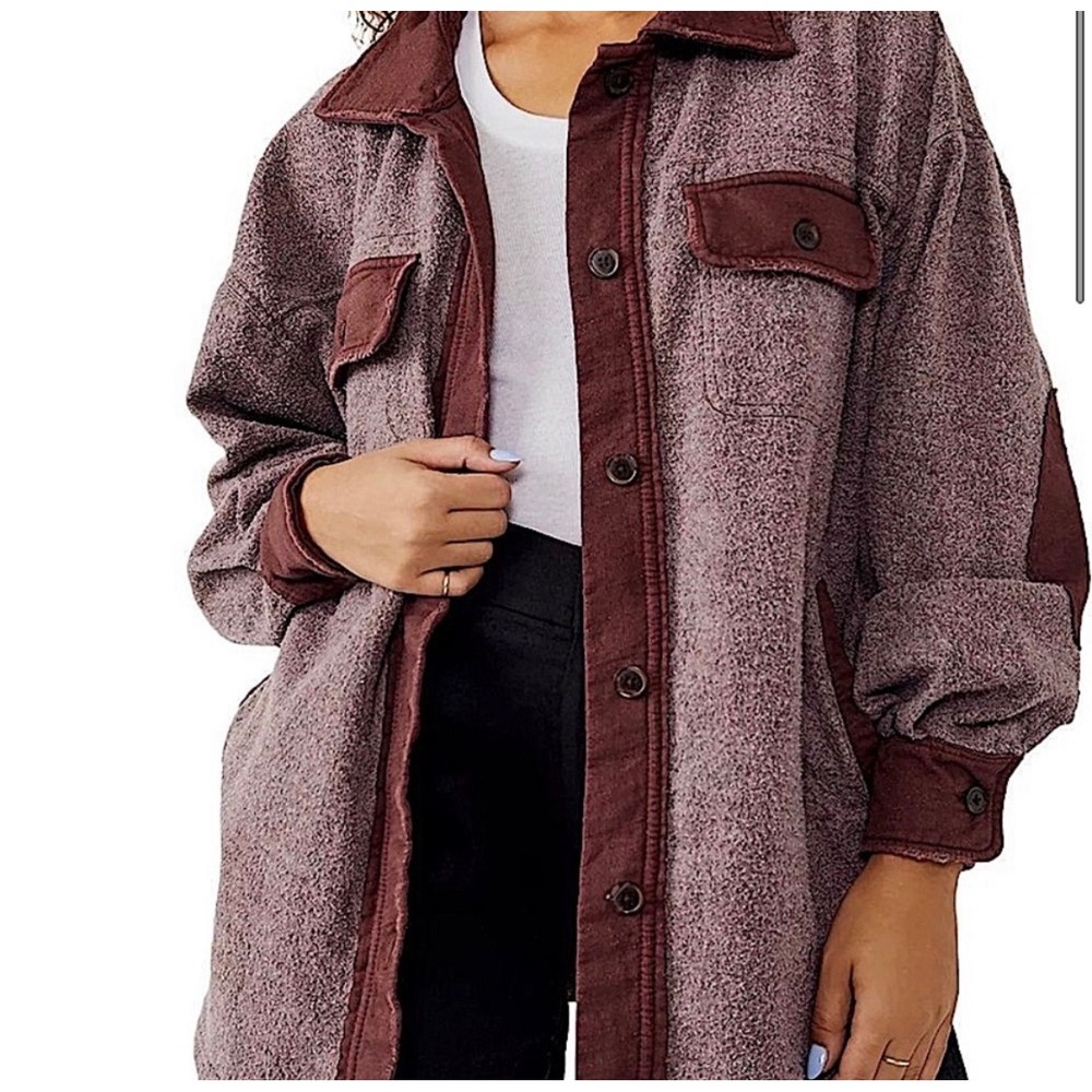 Free People Ruby Jacket Mauve Burgundy Fleece Oversized Shacket XS OB1059518